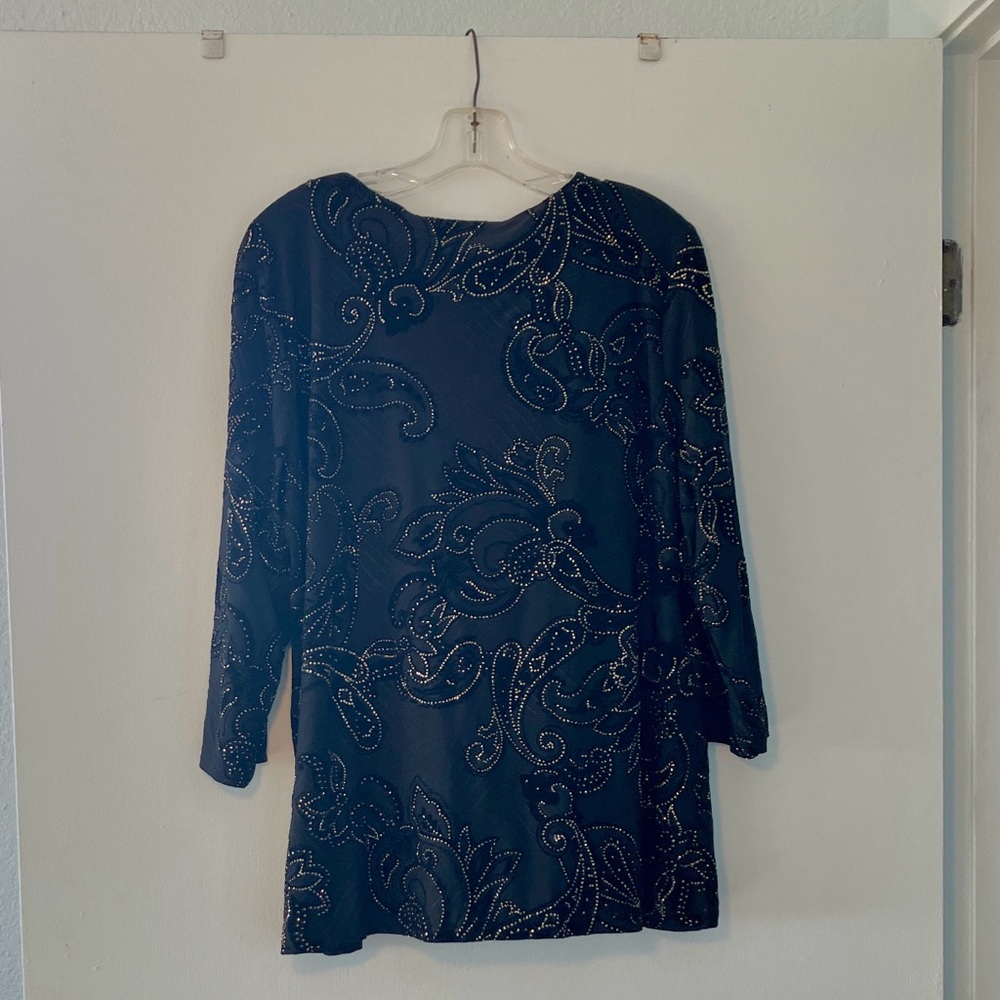 JM Collection Black Tunic with Gold Rhinestone Accents - Picture 2 of 6